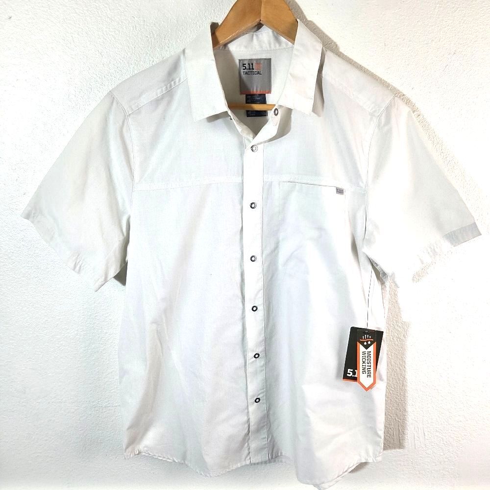 5.11 Tactical Shirt Men Small White Snap Front Short Sleeve Moisture Wicking NWT